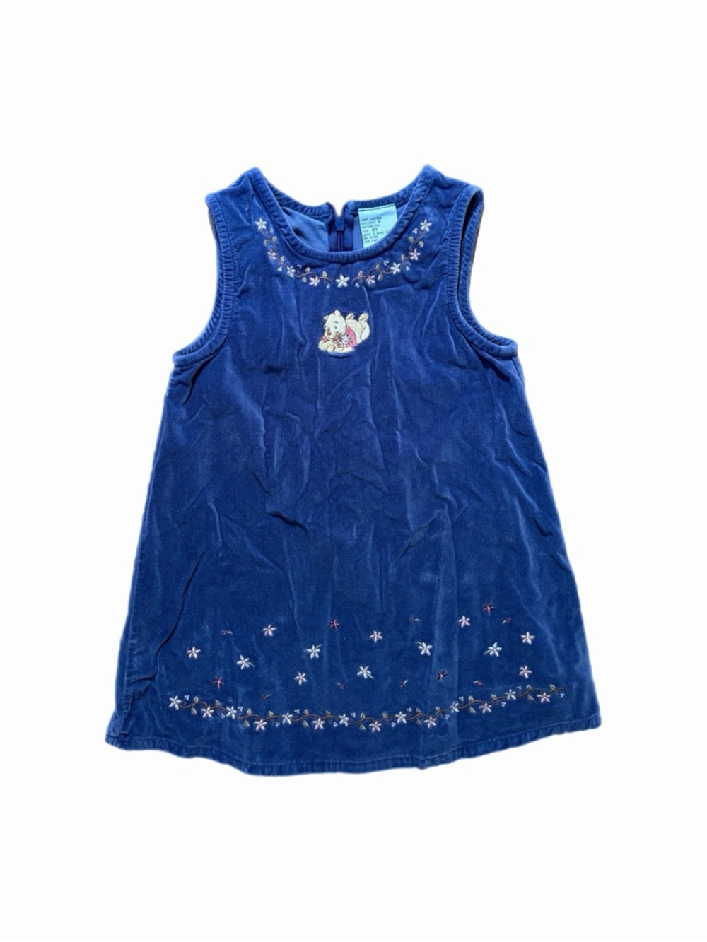 Disney Dress Girls 4T Blue Velour Winnie The Pooh Floral Embroidered A-Line